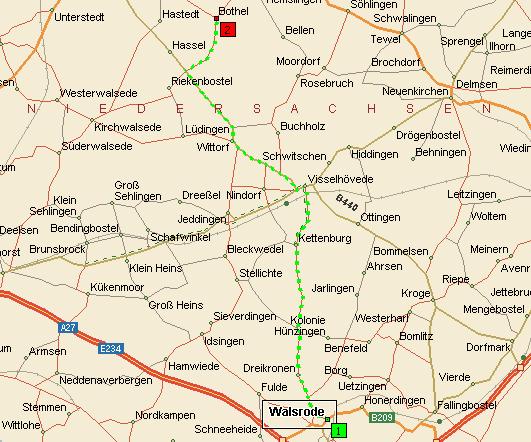 Streckenkarte Anfahrt aus Richtung Hannover. Bitte beachten Sie die detaillierte Beschreibung unterhalb der Karte.