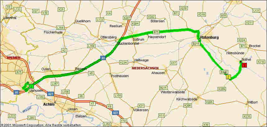 Streckenkarte Anfahrt aus Richtung Bremen. Bitte beachten Sie die detaillierte Beschreibung unterhalb der Karte.